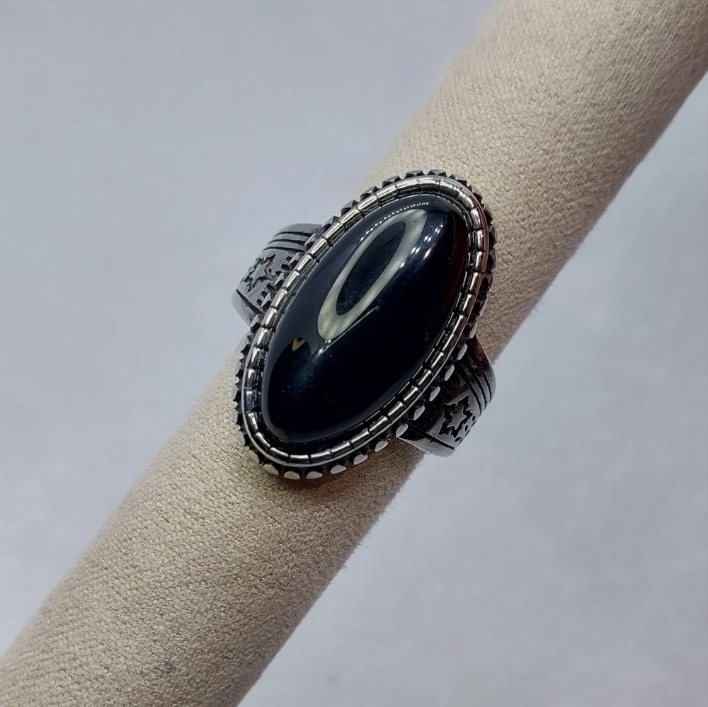 ◇20.00ctw Black Obsidian Solitare In Stainless Steel Ring